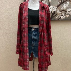Red/Black Plaid Long Button Shirt